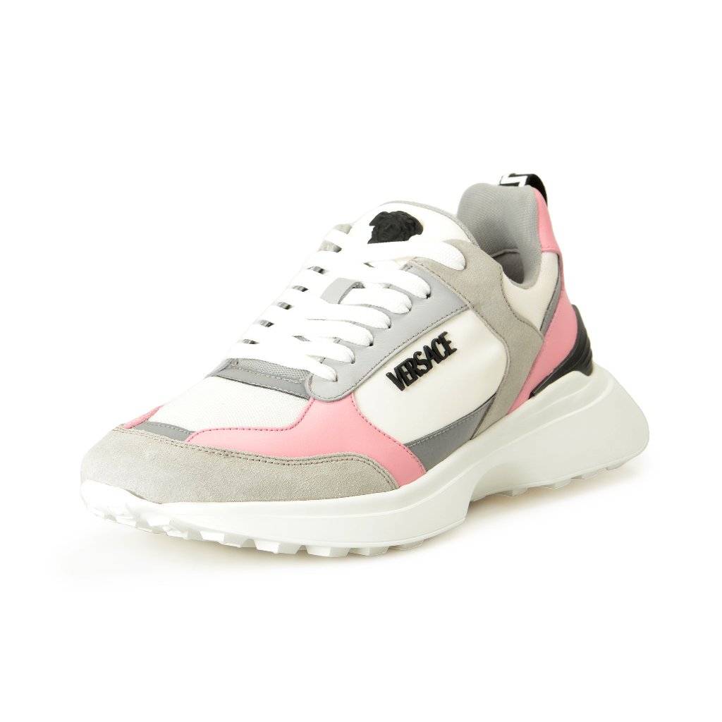 Versace Women's Logo Candy Pink & White Leather Sneakers Shoes Us 8 It 38
